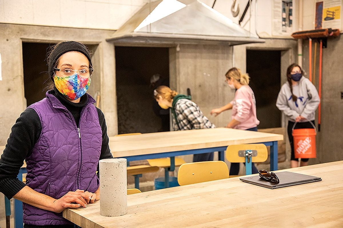 Faculty member Anahid Behrouzi in the Concrete Lab.