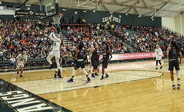 Cal Poly women's basketball team during a game.