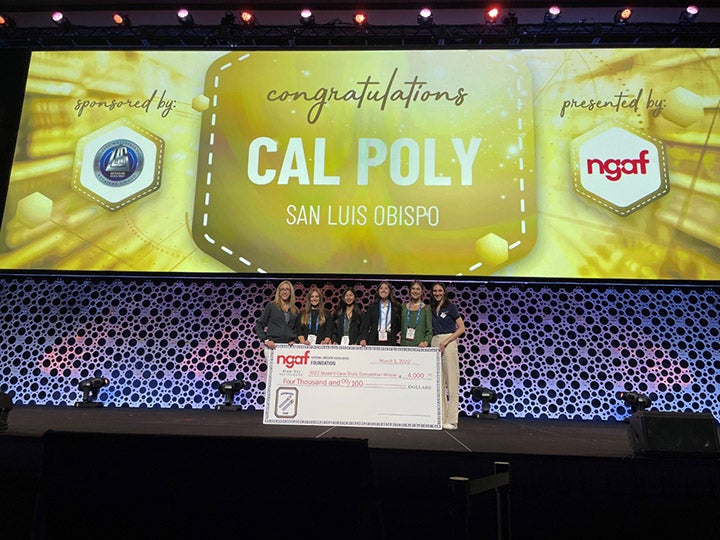 From left: Kristin Popp of Woodman’s Markets with Cal Poly students Carsen Beckwith, Brittney Tran, Megan Poyar and Kaylee Earnshaw, and Maggie White of NGA Foundation.