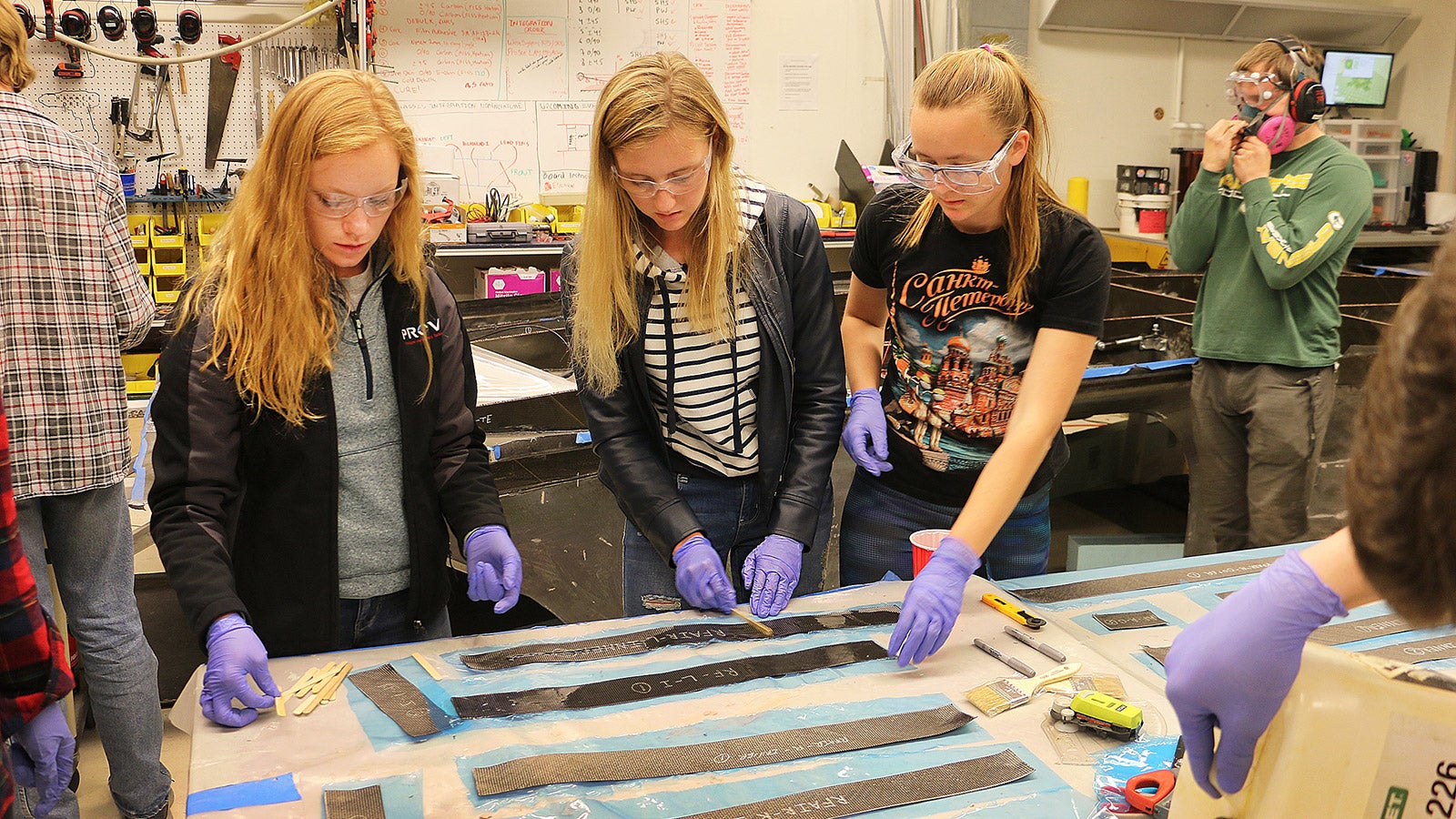 Students working on PROVE solar powered car