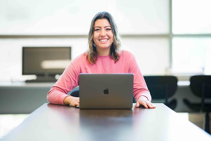 Reilly Salkowski, a software engineering senior from Tucson, Arizona, is a member of the student team from Cal Poly that developed the Naloxone Now app. The web app provides people with access to opioid overdose response training and a complimentary naloxone kit, confidentially delivered to their homes. Photo by Joe Johnson | Cal Poly