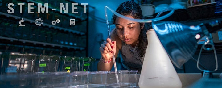 STEM-NET with photo of woman in a lab.