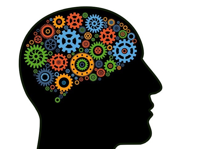 silhouette of head with cogwheels