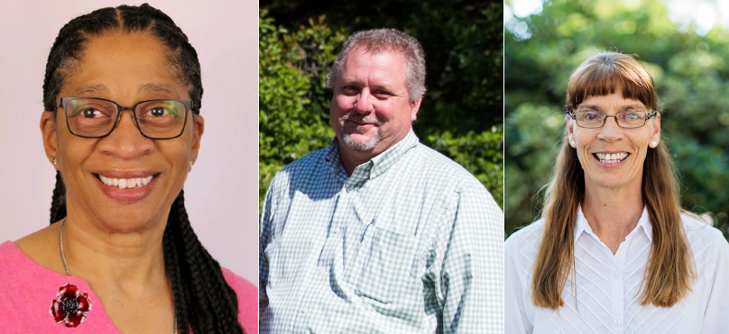 Headshots of Camille O’Bryant, Derek Gragson and Kellie Green Hall.