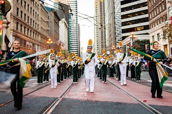 Students with Mustang Band participate in the Chinese New Year Parade in San Francisco.