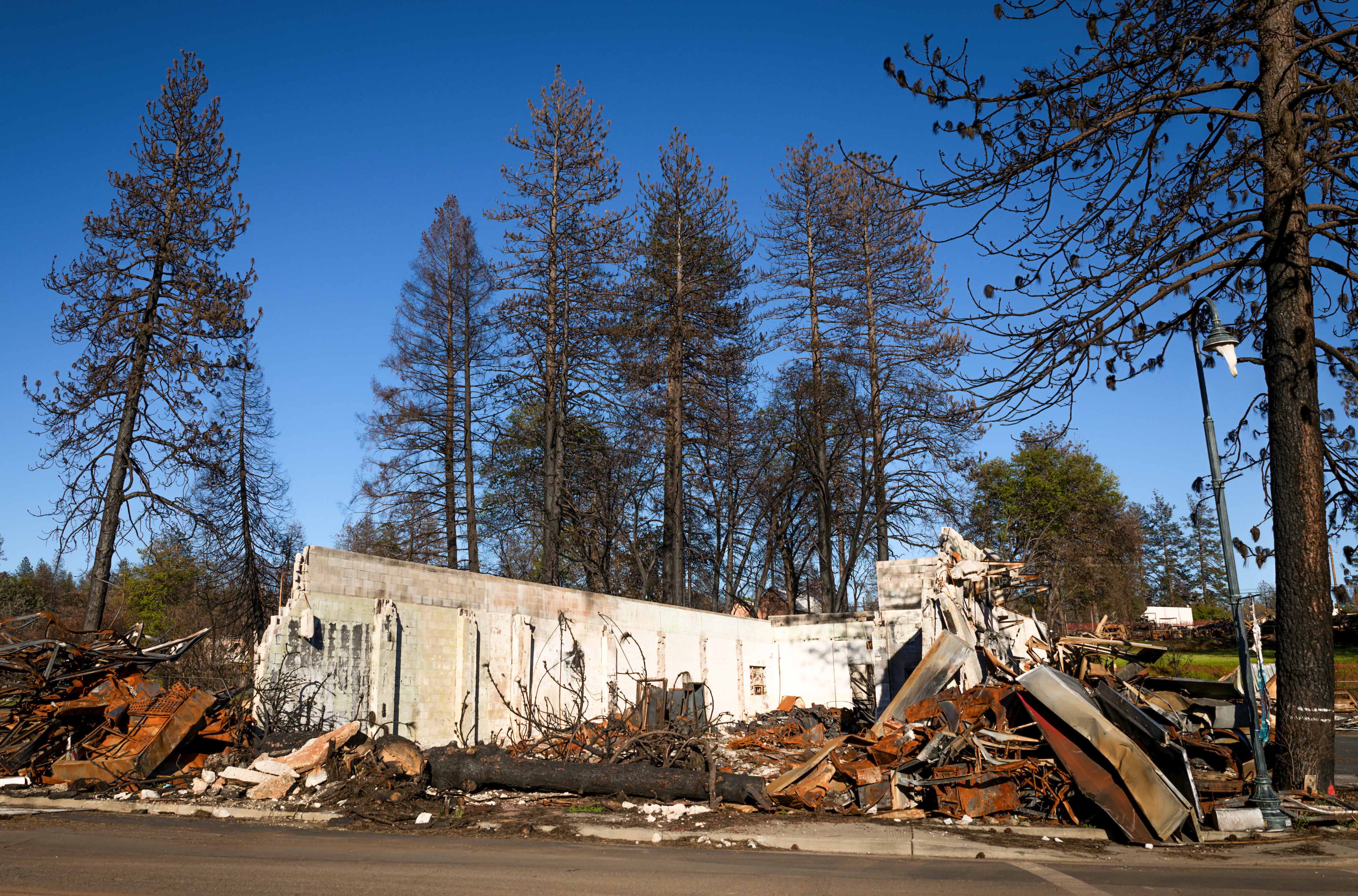 A burned out building in Paradise, California.