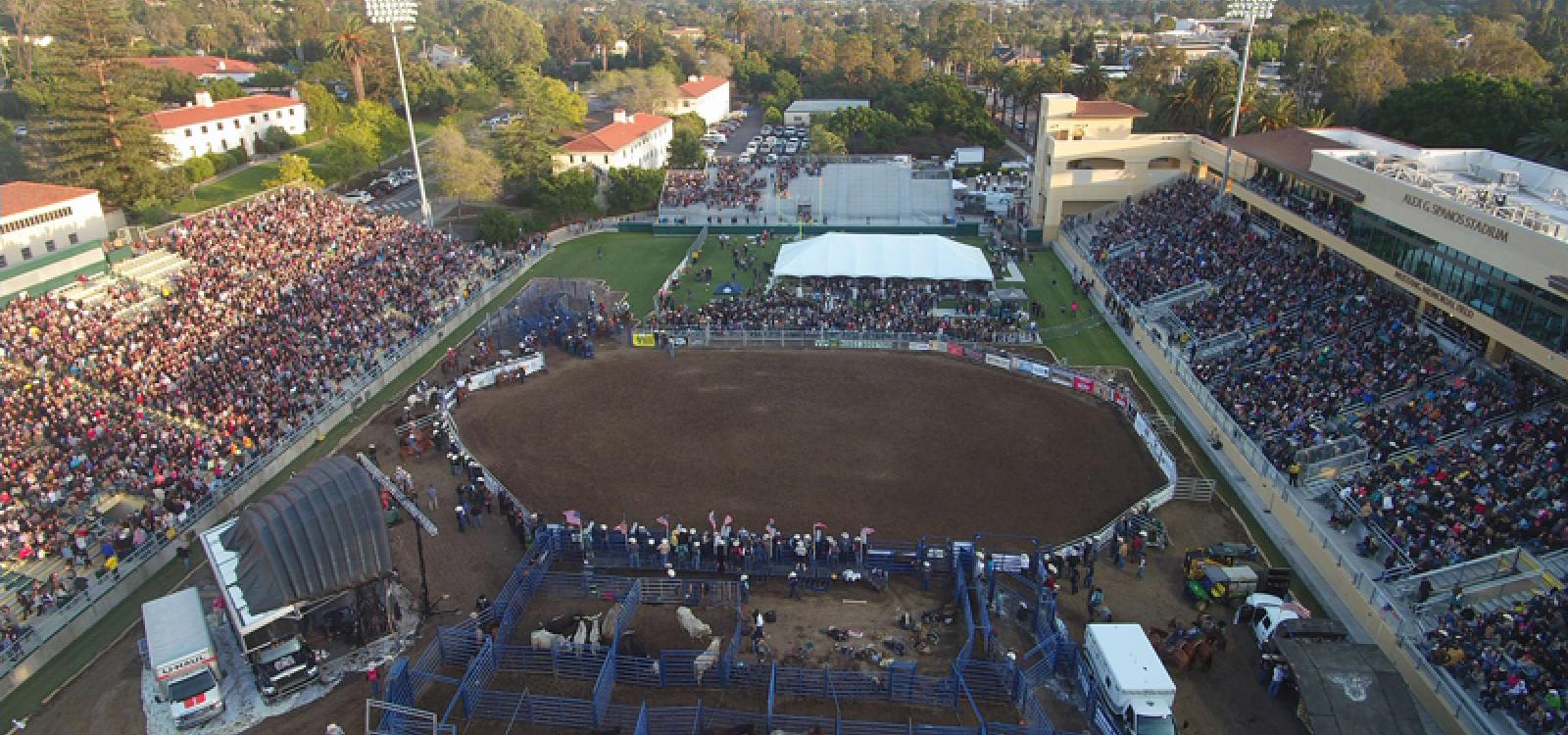 An aerial view of the Poly Royal Rodeo in 2017, when it was held at Spanos Stadium.