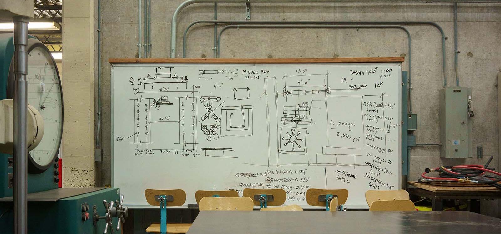 Whiteboard diagram of wall-test specifics. 