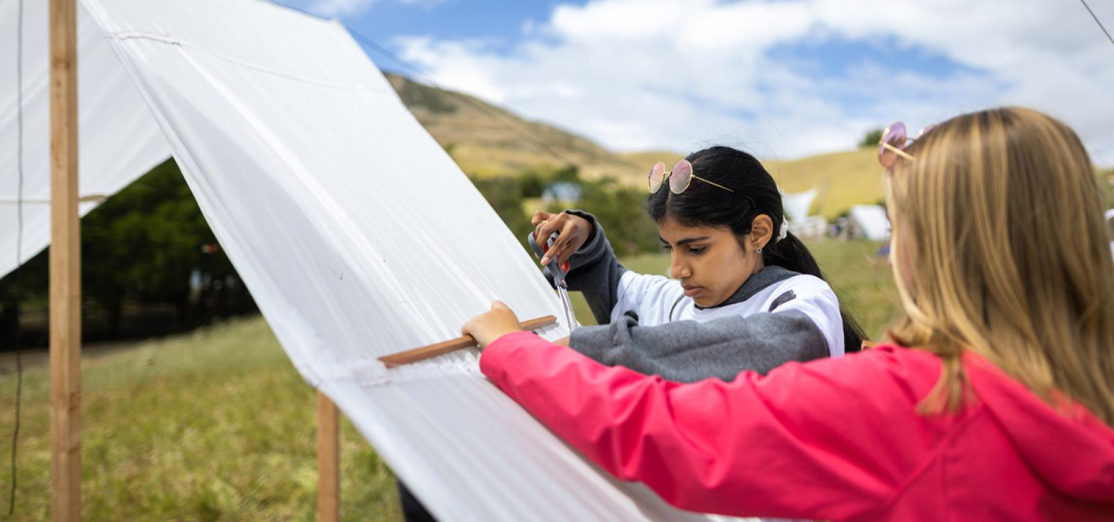 Once in the canyon, students used hand tools to assemble and reinforce their creations
