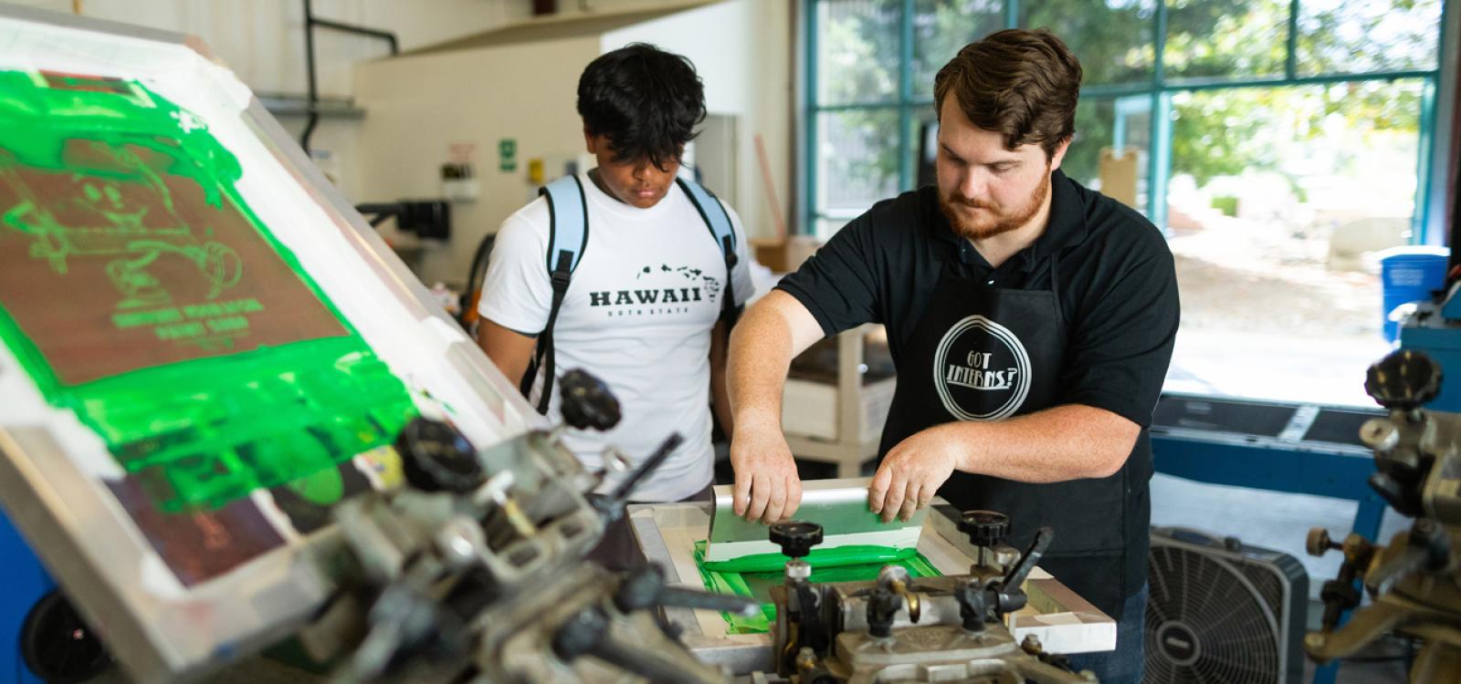 New students screen printed their own shirts in a graphic arts lab on campus