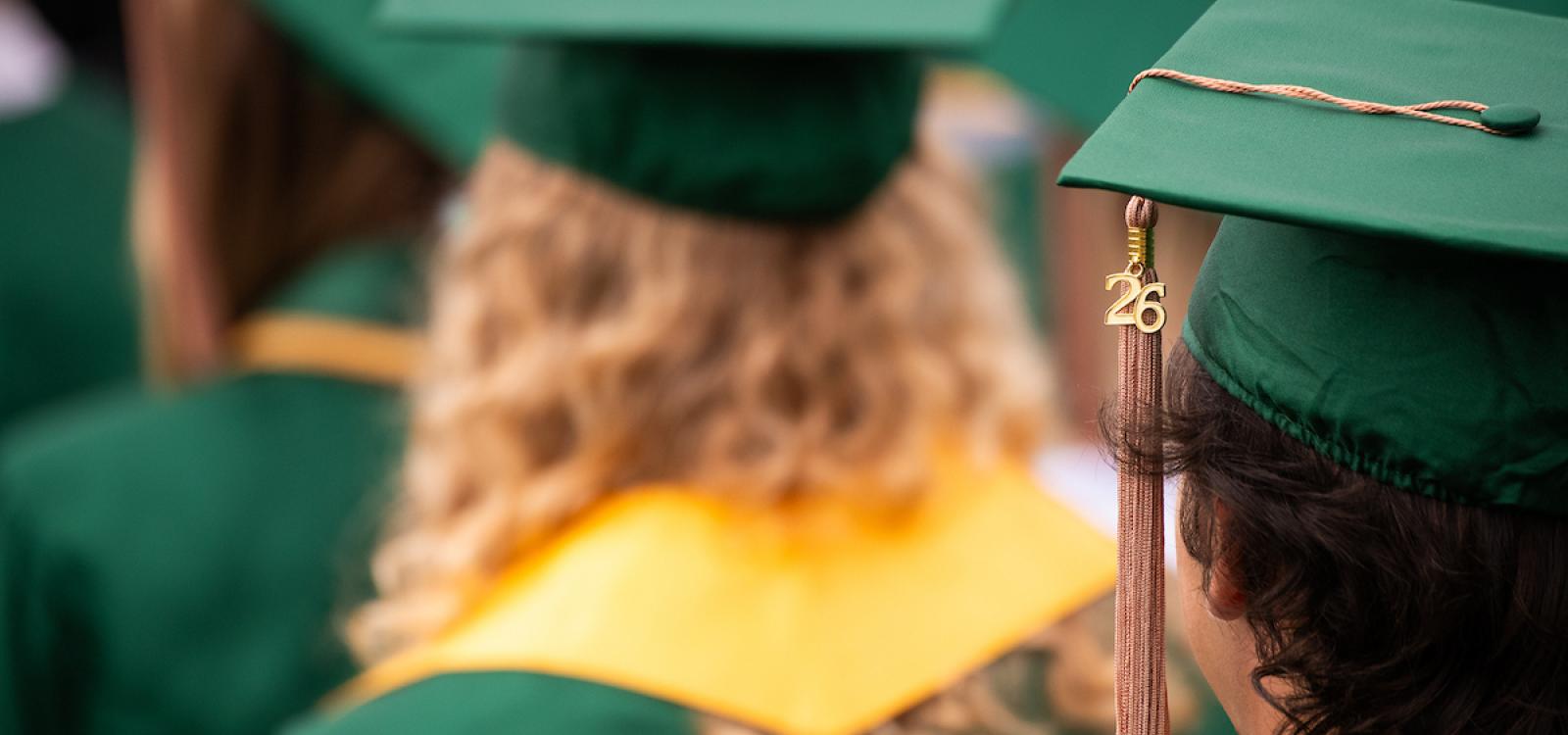 A closeup of one graduate's 2026 tassel.