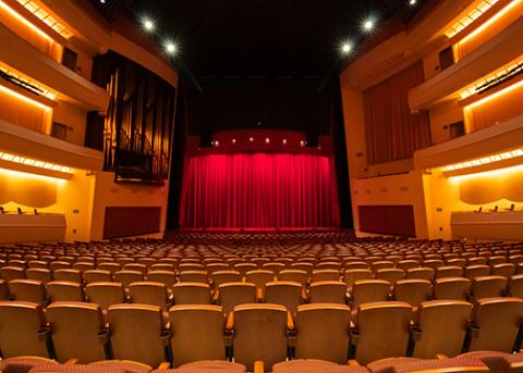 Audience view of the Performing Arts Center Stage from 20 rows back