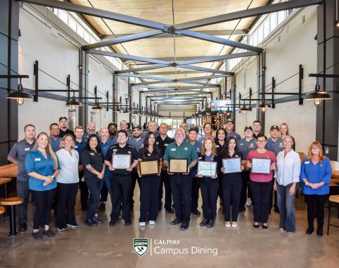 Members of the Campus Dining team pose with their awards.