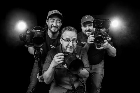 Matt Yoon, Joe Johnston and Dylan Head posing with their cameras.
