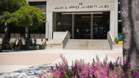 The entrance of the Julian A. McPhee University Union.
