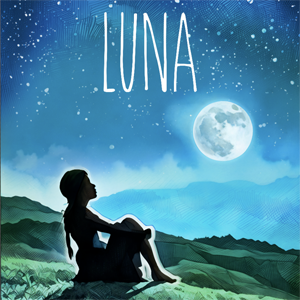 An illustration of a little girl in silhouette looking up at the moon.