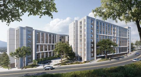 A rendering a student housing buildings.