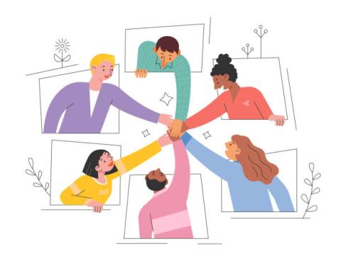 An illustration of people joining hands.
