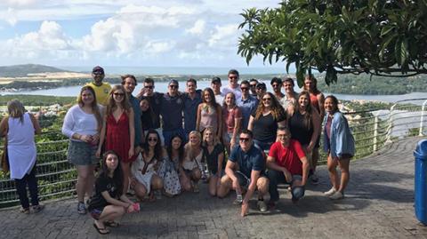 A group photo of students studying abroad in Brazil.