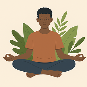 A wood-and-fabric structure hanging from the ceiling in an art gallery.