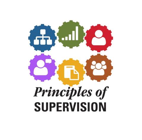 A logo of gears with text reading ‘principles of supervision.’