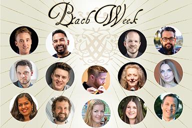 Headshots of numerous performers under the heading “Bach Week.”