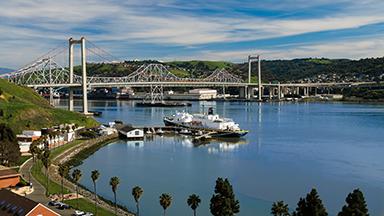 A photo of Training Ship Golden Bear docked at the Cal Poly Maritime Academy.