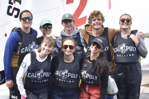 An image of some members of the Cal Poly Sailing Club posing together.