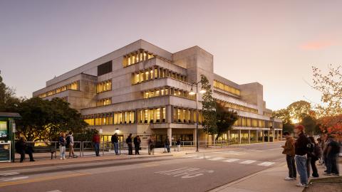 Kennedy Library at sunset.