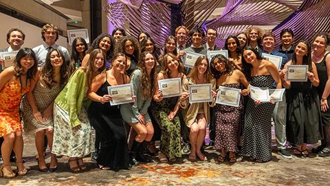 Mustang Media Group members posing with their award certificates.