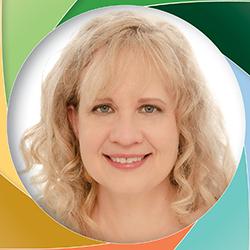 A headshot of Meredith Brammeier with a colorful border.