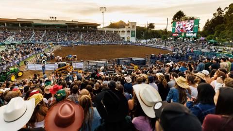 A view of the crowd watching the Poly Royal Rodeo in Spanos Stadium.