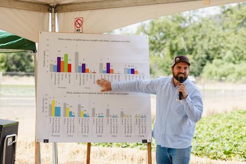 A speaker presenting data during a past Field Day.
