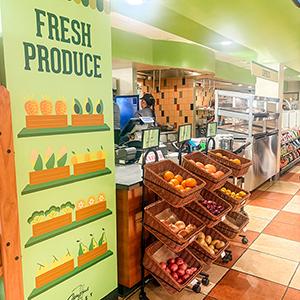 An image of a fruit stand in the campus market.