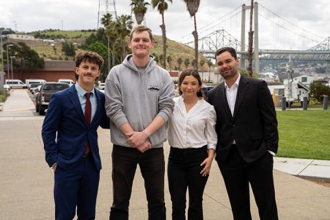 Carlos Arencibia posing with the other three members of the ASI Maritime Academy Council on the Solano Campus.