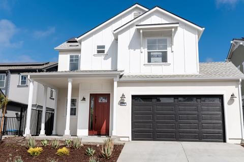 A closeup of a new home in the Vista Meadows community.