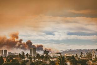 A view of the Eaton Fire from Koreatown in Los Angeles.