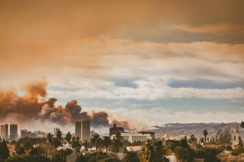 A view of the Eaton Fire from Koreatown in Los Angeles.