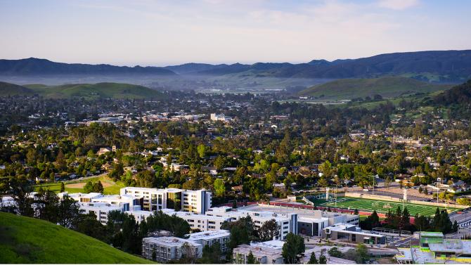 Aerial view of campus focusing on the Yakitutu neighborhood.