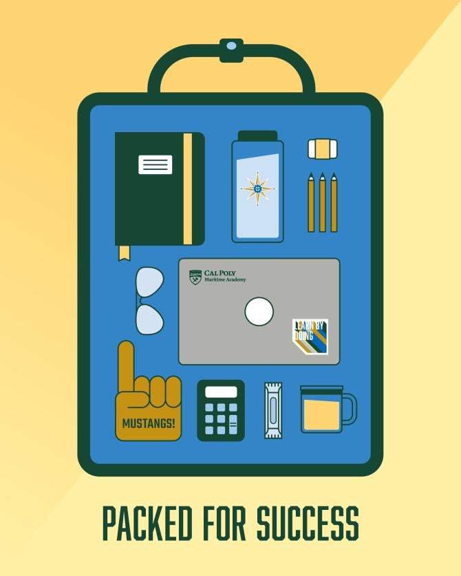 An illustration of a suitcase filled with items and the words "packed for success."